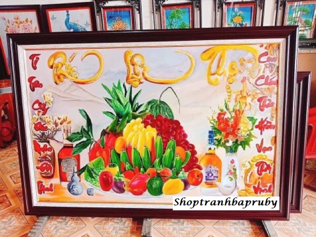 [HCM]Tranh thêu Phúc Lộc Thọ mân ngũ quả LV3394 kích thước 100 x 50 cm