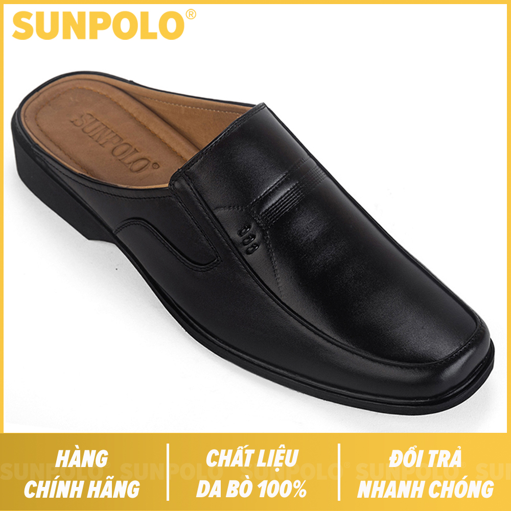 Giày sapo bít mũi nam da bò cao cấp SUNPOLO SPO001 (Đen)