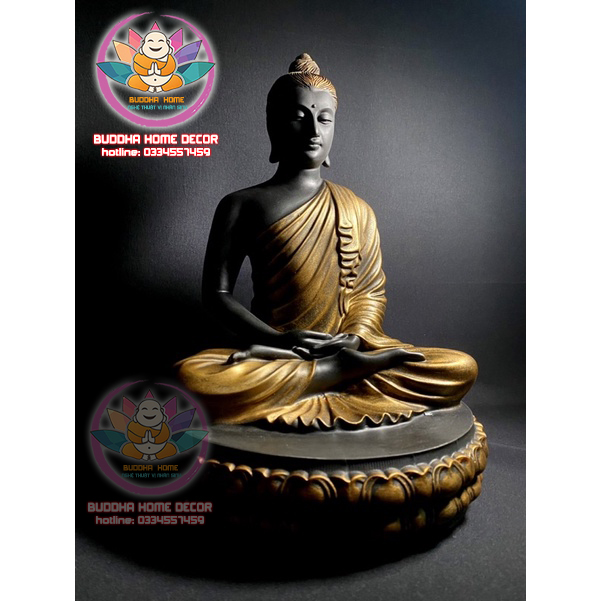 Bổn sư Thích Ca cao 34 cm đồng cổ vàng- đen