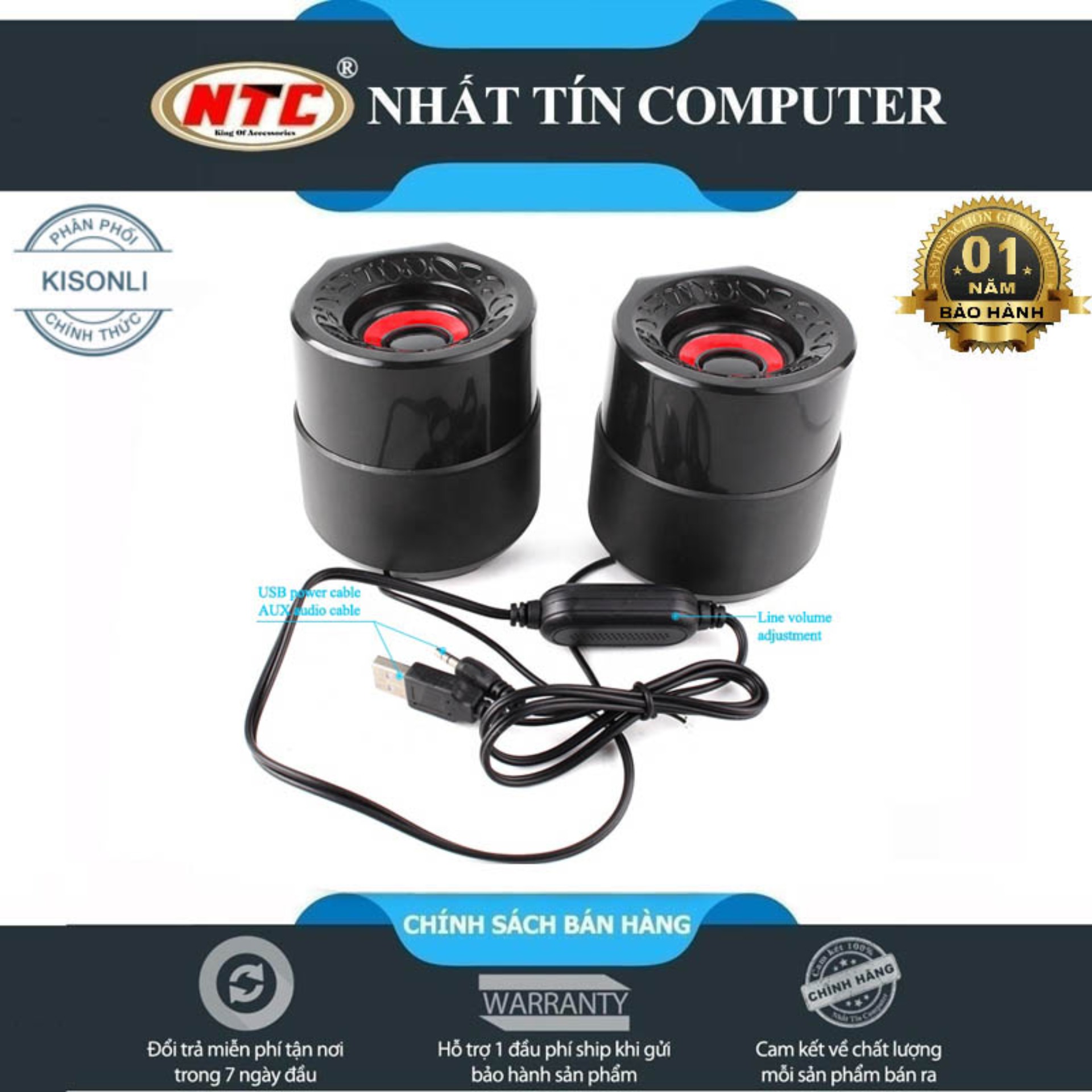 Loa vi tính 2.0 Kisonli A-909 - Bảo Hành 12 Tháng (Màu ngẫu nhiên) - Hãng phân phối chính thức