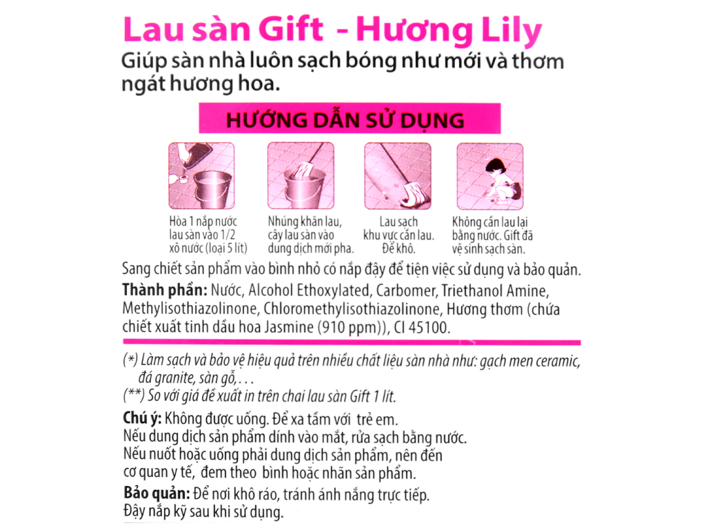 [HCM] Nước lau sàn Gift 3,8kg Hương LILY
