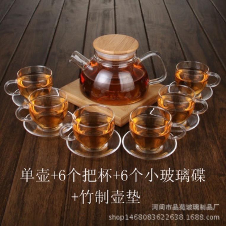 Set ấm chén trà thuỷ tinh nắp tre dung tích 600ml