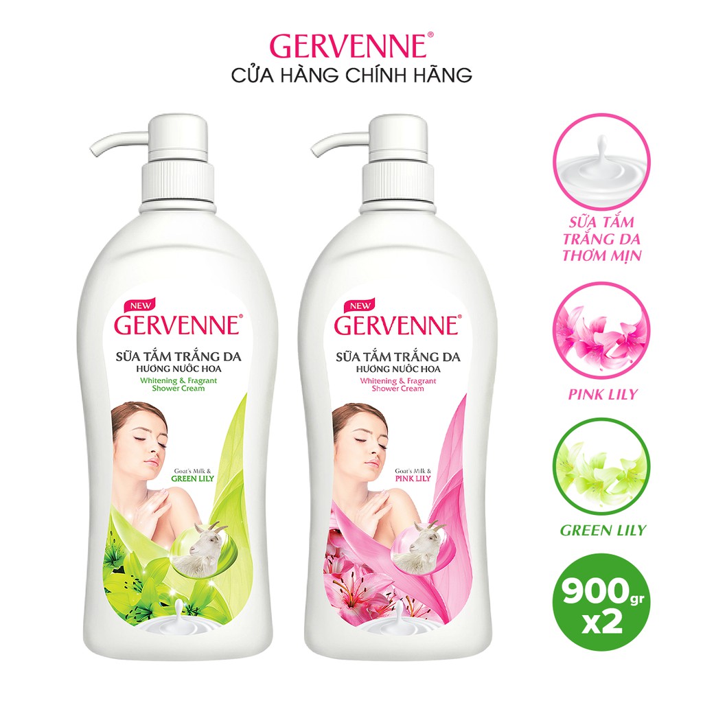Gervenne Combo 2 Sữa tắm Trắng da Hương nước hoa: 1 Green Lily + 1 Pink Lily