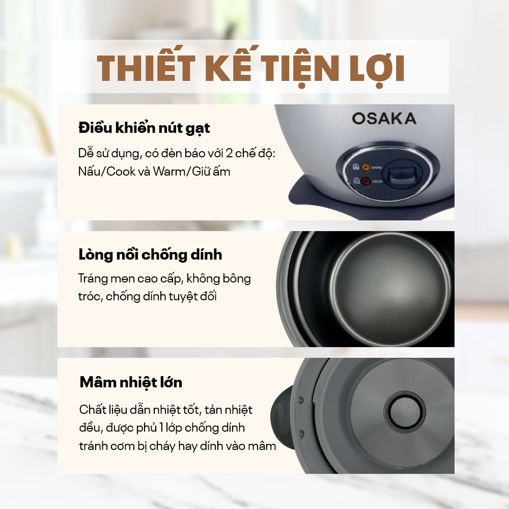 Nồi cơm điện OSAKA RC-180R 1.8 Lít - Nắp rời