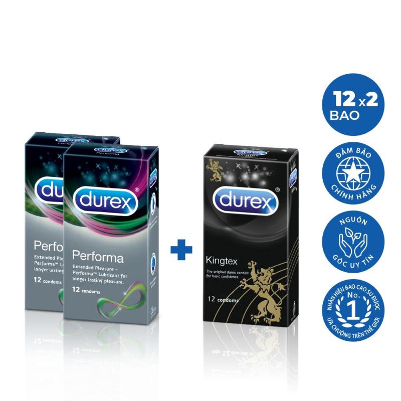 Bộ 2 hộp Bao cao su Durex Performa 12 bao + Tặng 1 hộp Durex Kingtex 12 bao