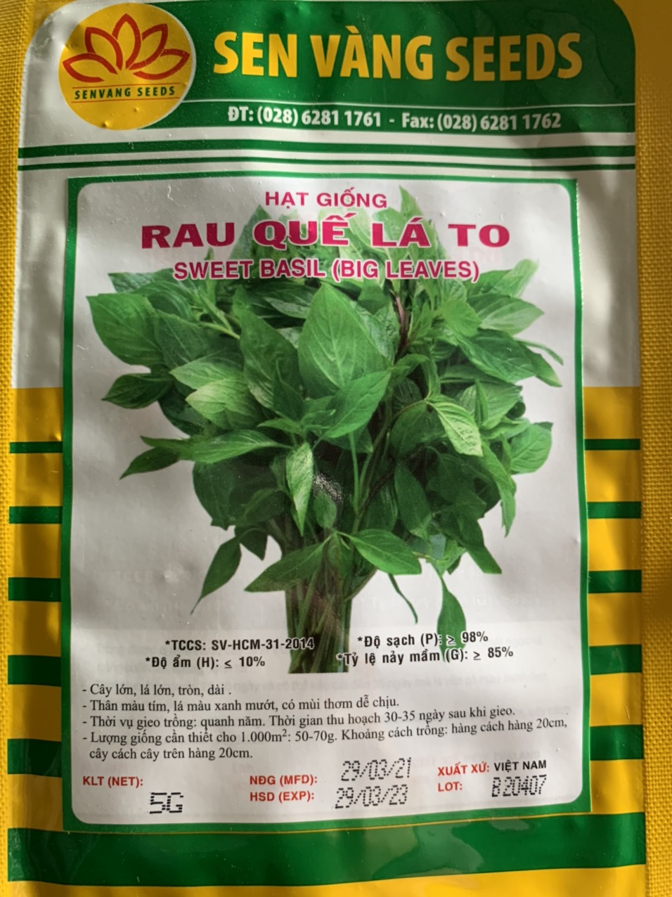 Hạt Giống Rau Quế Lá To Gói 5gr - Sen Vàng Seeds
