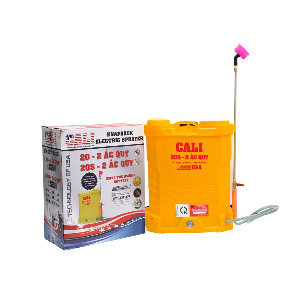 Bình phun xịt điện Cali 20S (Bình 20 lít, đeo lưng, tay cầm van khóa)