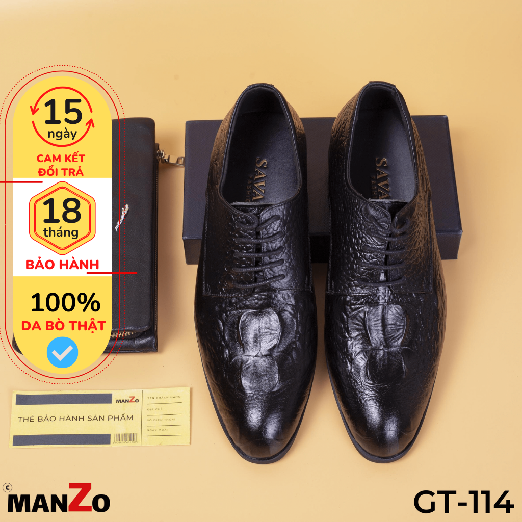 Giày Da Nam Cao Cấp MANZO - Giày Da Bò Dập Vân Cá Sấu Cực Chất - Bảo Hành 12 Tháng – GT 114