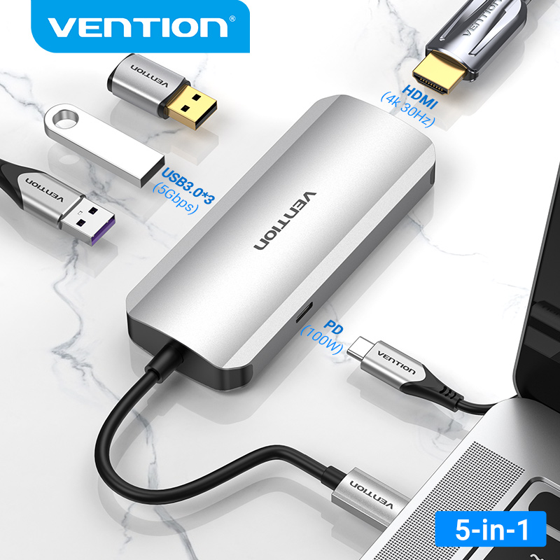 Vention multi port USB C hub type C to USB 3.0 4K HDMI VGA SD TF PD RJ45 3.5mm audio full-featured hub Thunderbolt 3 USB C adapter for iPad Pro USB C splitter