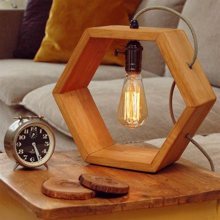 Đèn gỗ để bàn hình lục giác Wooden Hexagonal Lamp