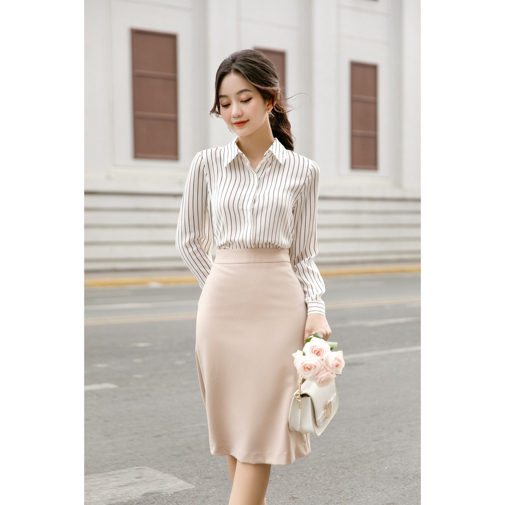 [GILLEE] Áo Sơ Mi Lụa Cát Sọc White