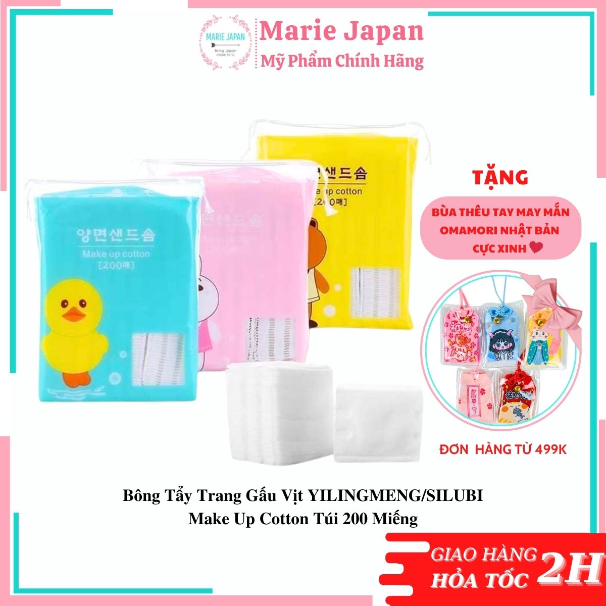 Bông tẩy trang gấu vịt yilingmeng/silubi make up cotton túi 200 miếng