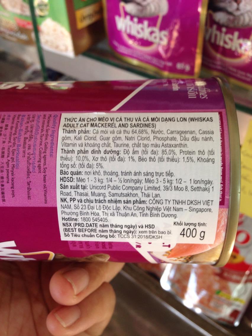 Pate lon cho mèo Whiskas 400g