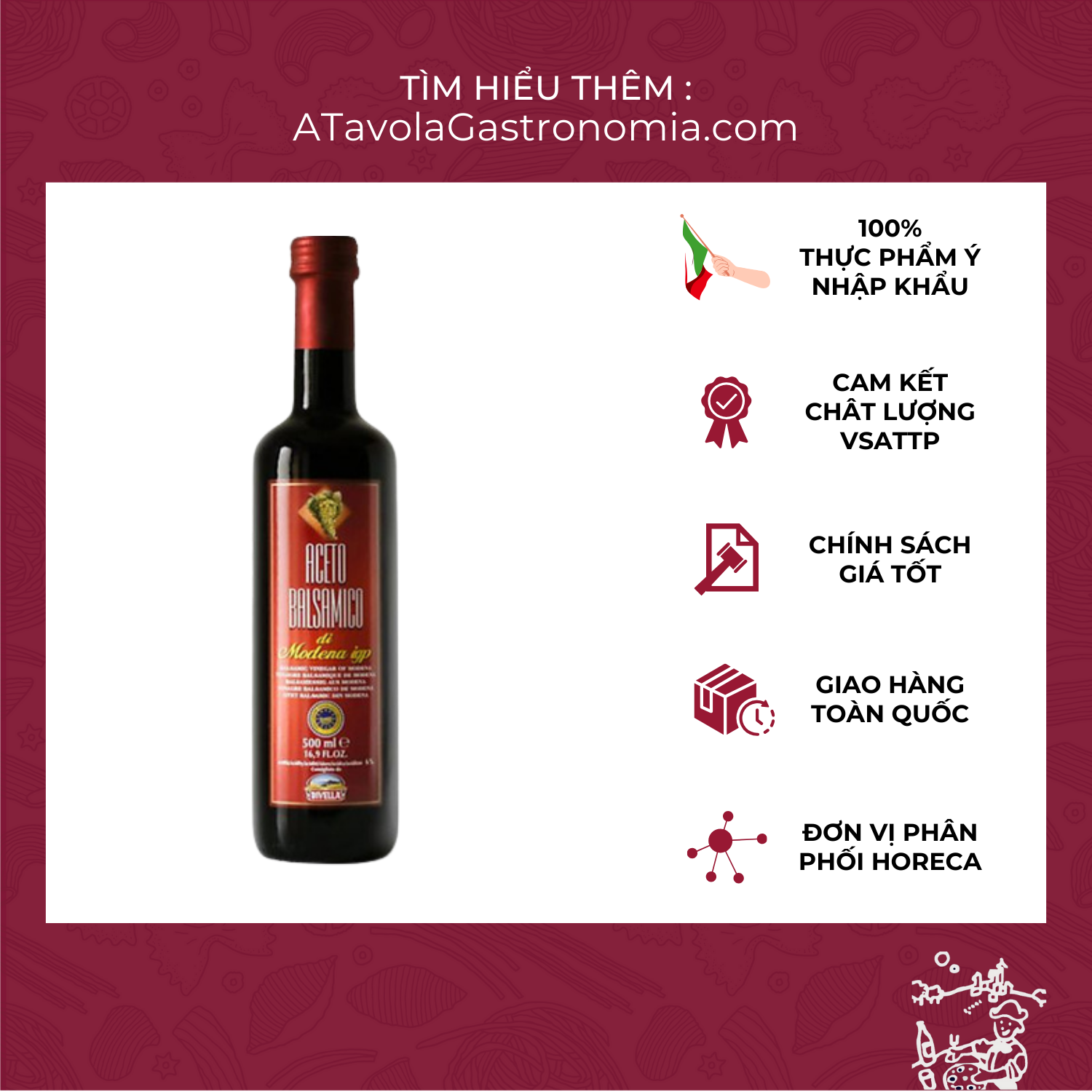 Giấm Nho Balsamic DIVELLA chai 500mL [Dấm Nho Aceto Balsamico Chính Hãng]