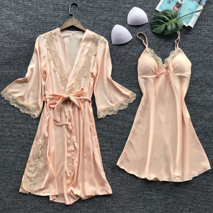 Váy ngủ kèm áo choàng lụa satin cao cấp