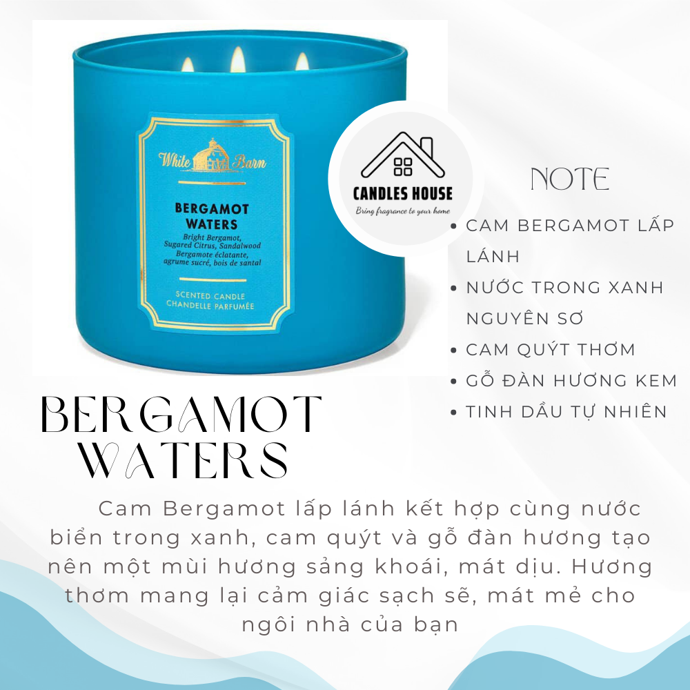 < BBW USA > Nến thơm Bath & Body Works BERGAMOT WATERS 3 bấc 411g