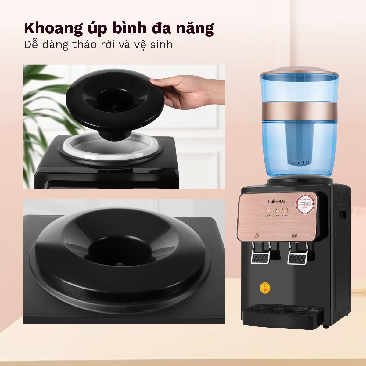 Cây nước nóng lạnh để bàn mini nhập khẩu FUJIHOME WD03E làm lạnh điện tử, làm nóng nhanh, tiết kiệm điện, bảo hành điện tử toàn quốc 12 tháng