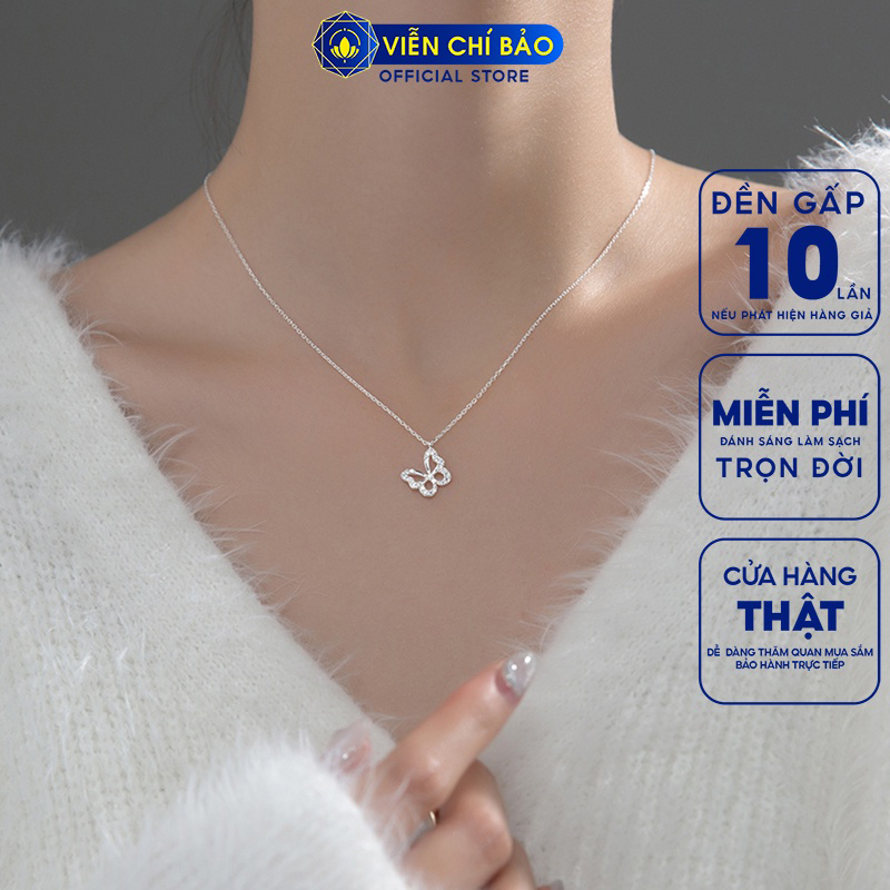 Dây chuyền bạc nữ Cánh bướm đính đá, vòng cổ nữ hồ điệp bạc 925 thời trang phụ kiện trang sức nữ Viễn Chí Bảo D400370