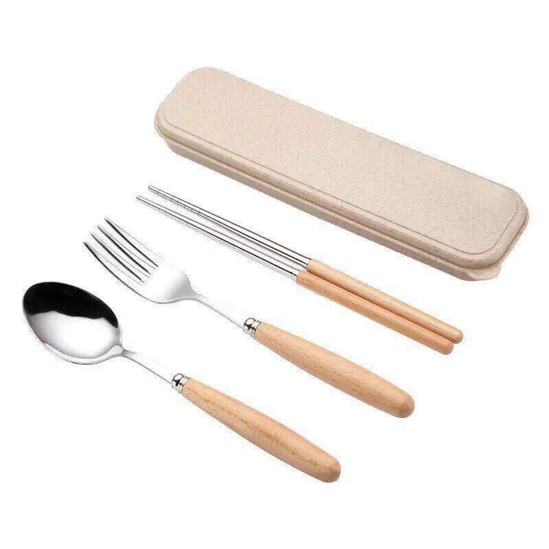 Bộ thìa dĩa đũa cán gỗ
