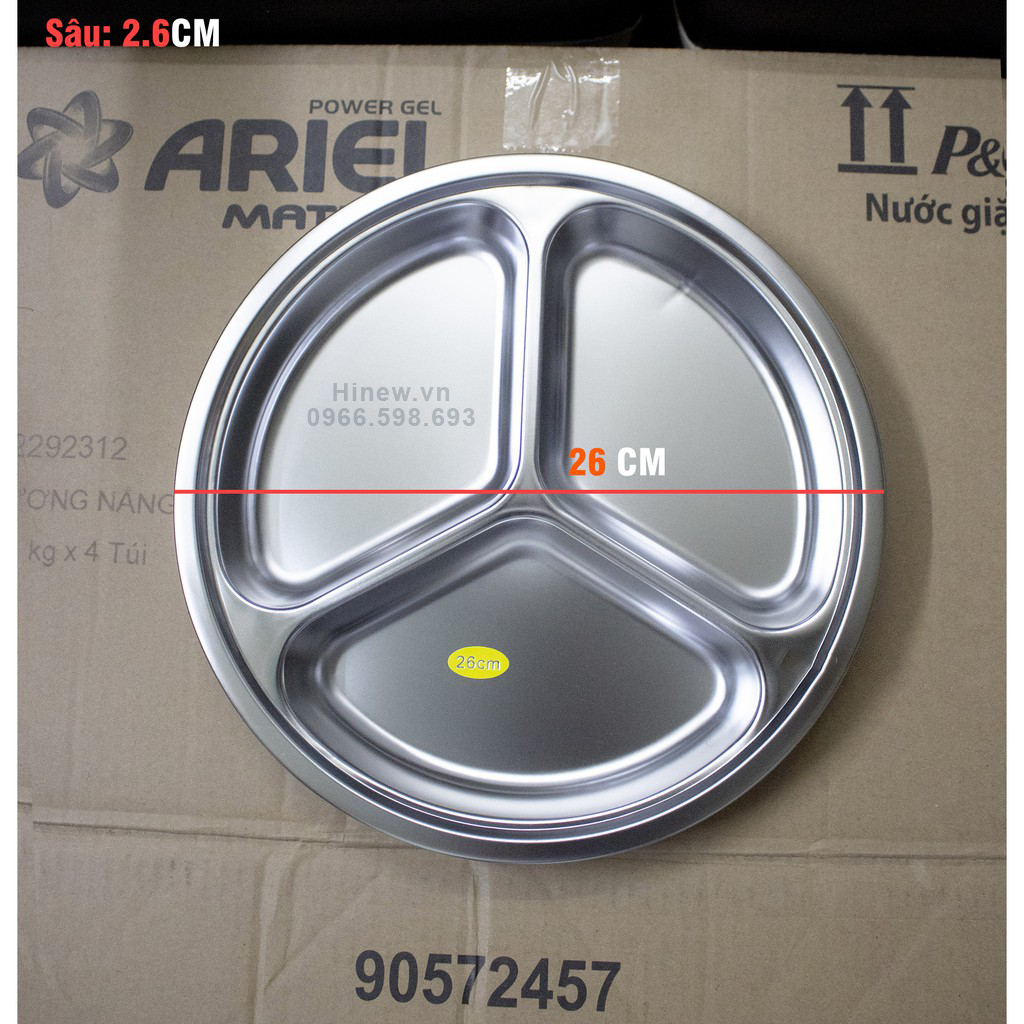 Khay cơm inox tròn 3 ngăn cho trẻ ăn dặm