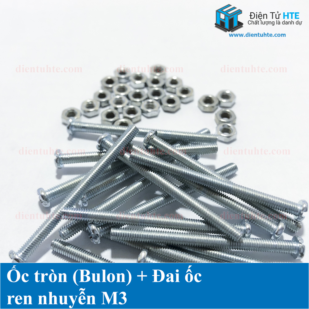 Ốc tròn (bulon) + đai ốc ren nhuyễn M3