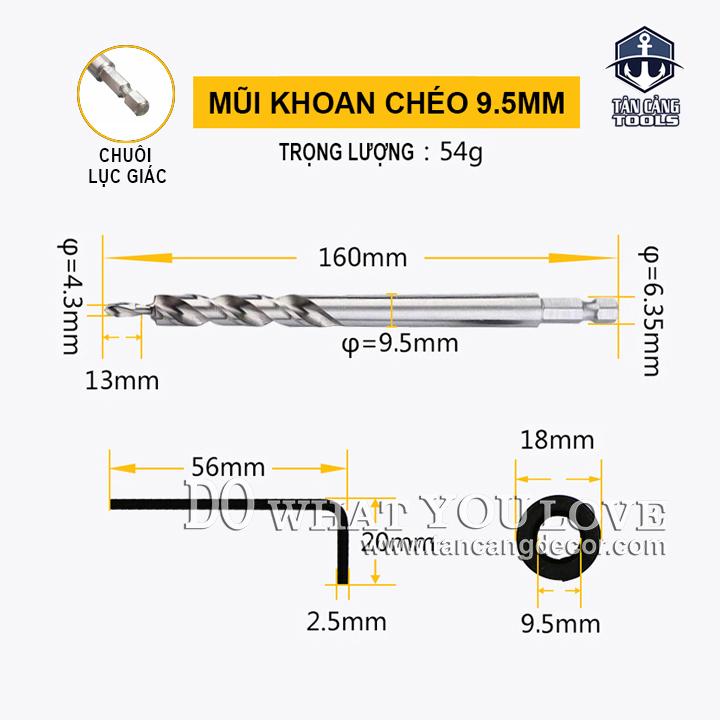 Mũi Khoan Chéo 9.5 mm Chuôi Lục Giác