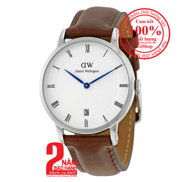 Đồng hồ thời trang nữ Daniel Welington St Mawes 34mm - Màu Bạc (Silver), mặt trắng (White), dây da nâu, DW00100095