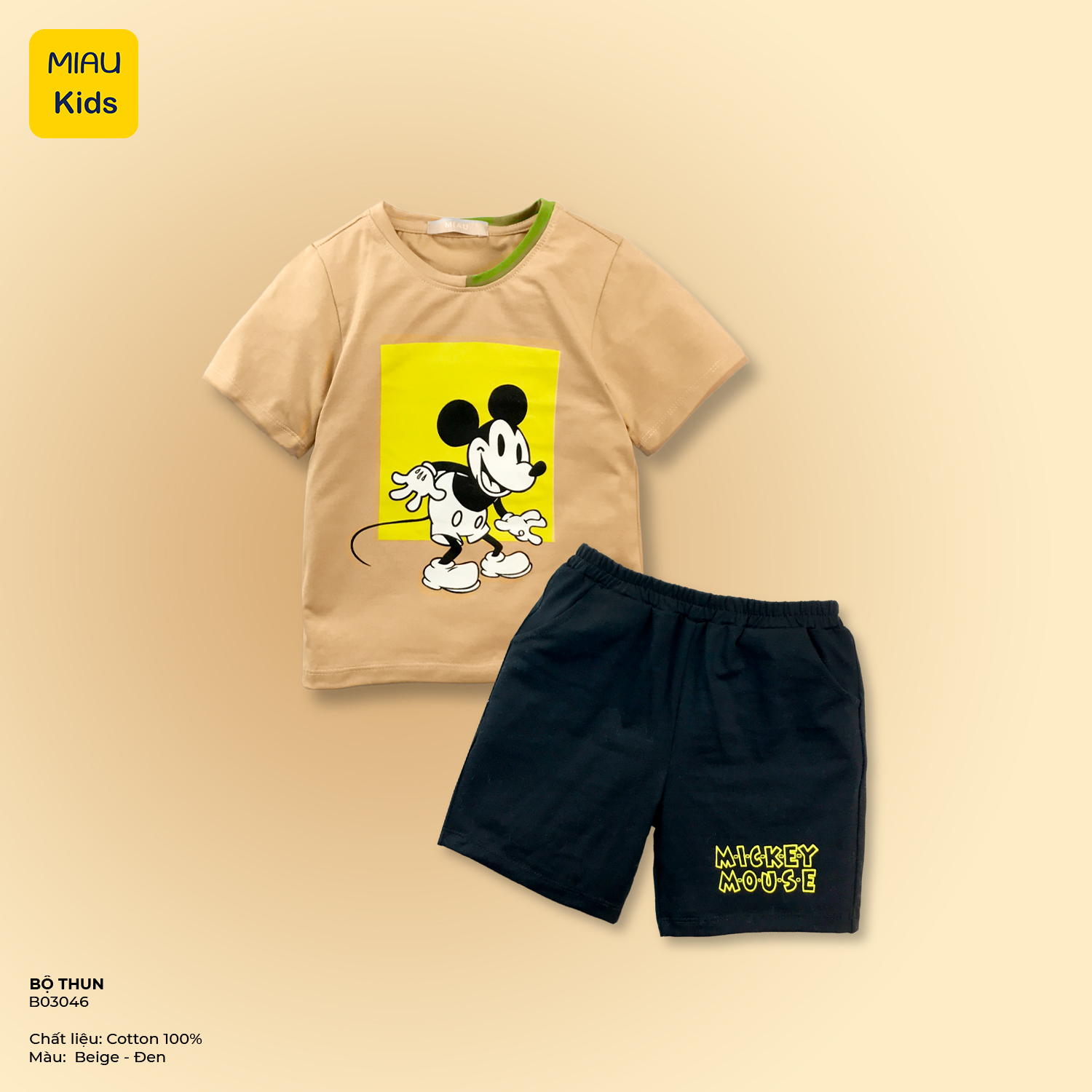Đồ set baby boys Mickey Mouse, cotton elastic 100% for baby from 9kg to 55kg