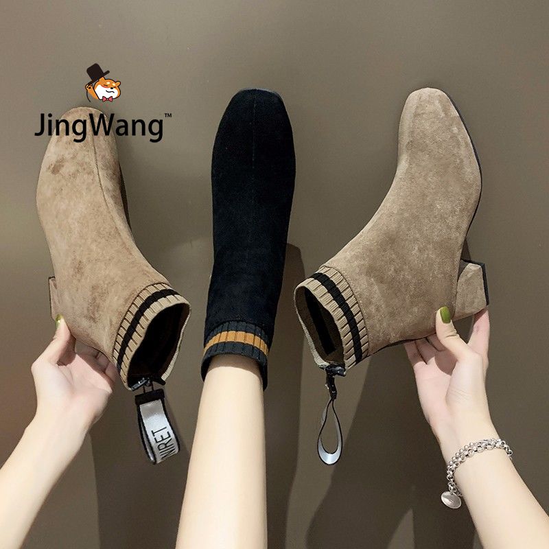 JingWang Free Shipping Miễn phí vận chuyển Giày bốt ngắn của phụ nữ mùa