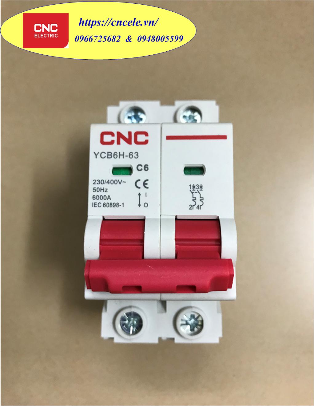 APTOMAT CNC MCB 2P - 06A, 10A, 16A; Icu = 6KA; Mã YCB6H-63"