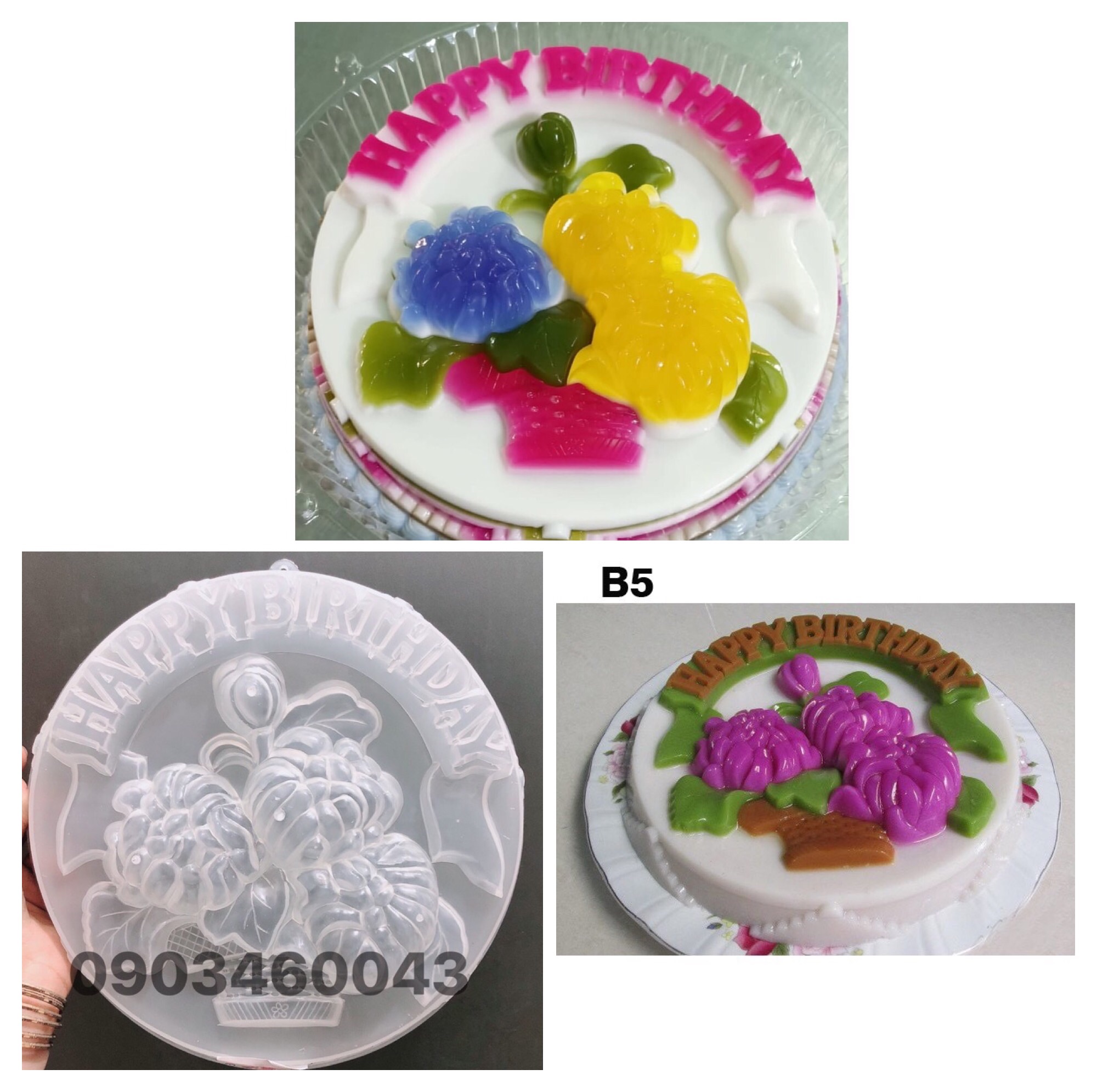[HCM]Khuôn rau câu 3d (số 6) 25cm Chữ happy Birthday hoa nhựa cao cấp Vĩnh Trường