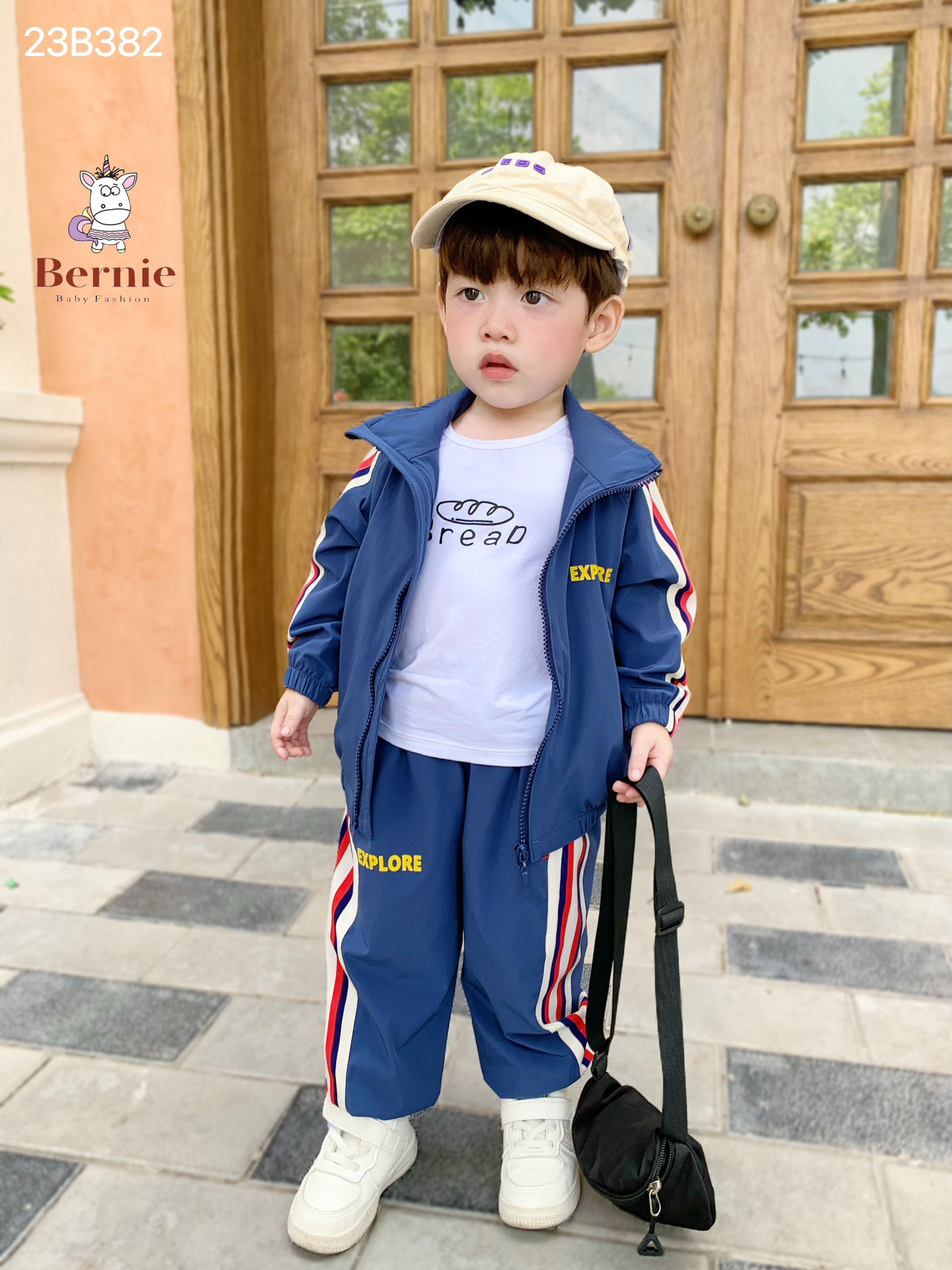 Bộ gió thể thao 2 lớp dày dặn hàng đẹp cho bé, bộ gió unisex phối sọc thể thao hàng đẹp Bernie