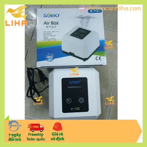 Máy Sủi Oxy Siêu Êm 2 Vòi Sobo Model Mới A-12C (6W - 2 vòi x5 Lít/Phút) - Máy Sủi Oxy Cho Bể Cá