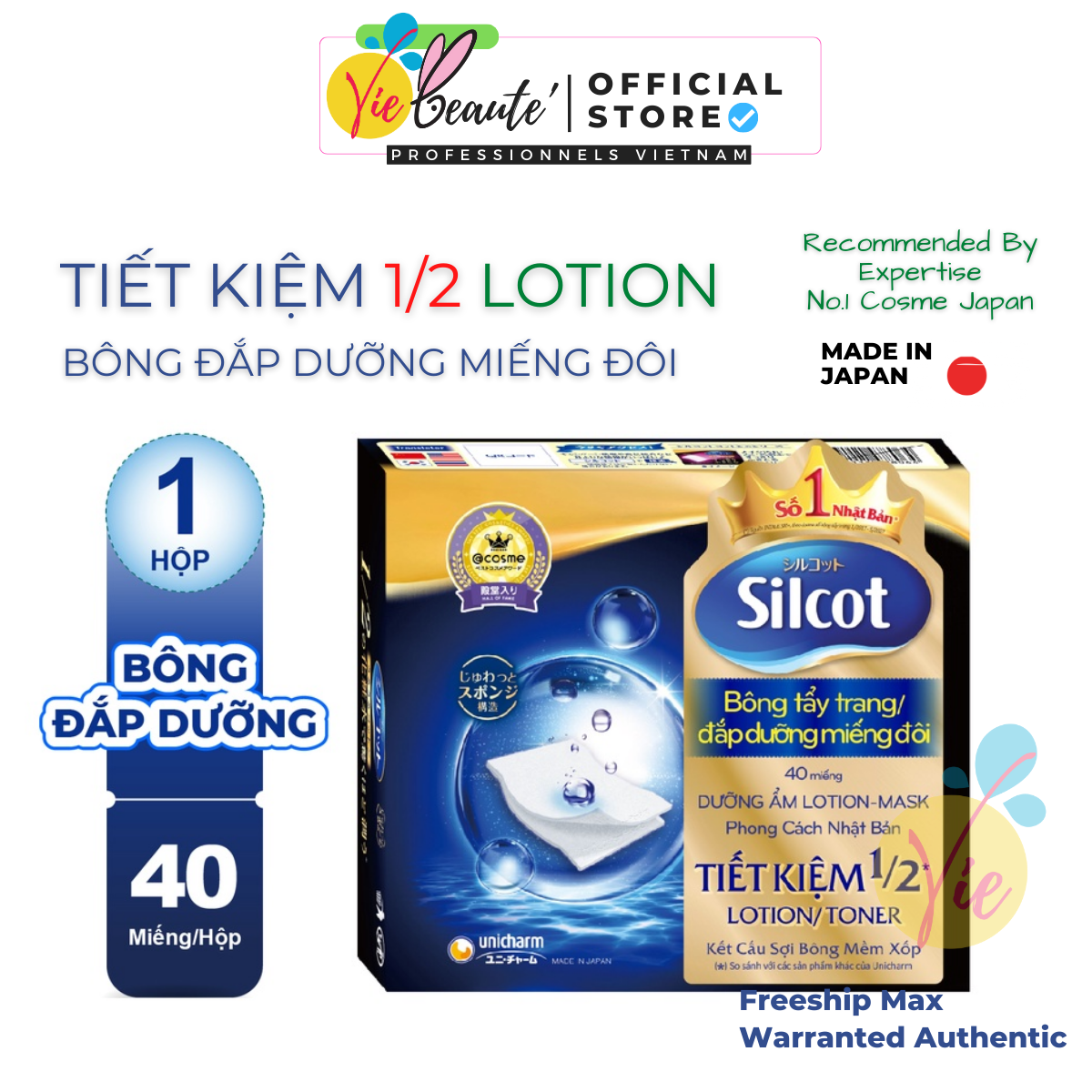 Silcot miếng đôi 40 miếng - Bông đắp lotion dưỡng, tẩy trang Silcot 40 miếng /hộp