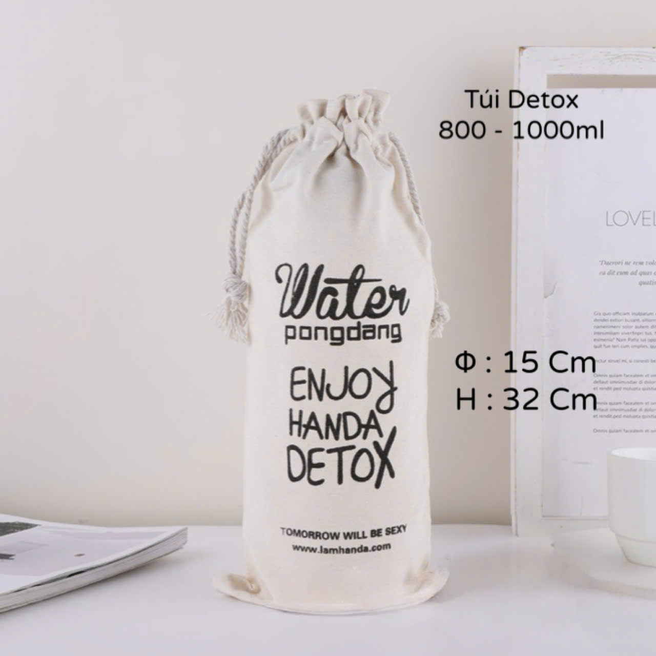 Túi Vải Dùng Đựng Bình Nước Detox 1000 Ml