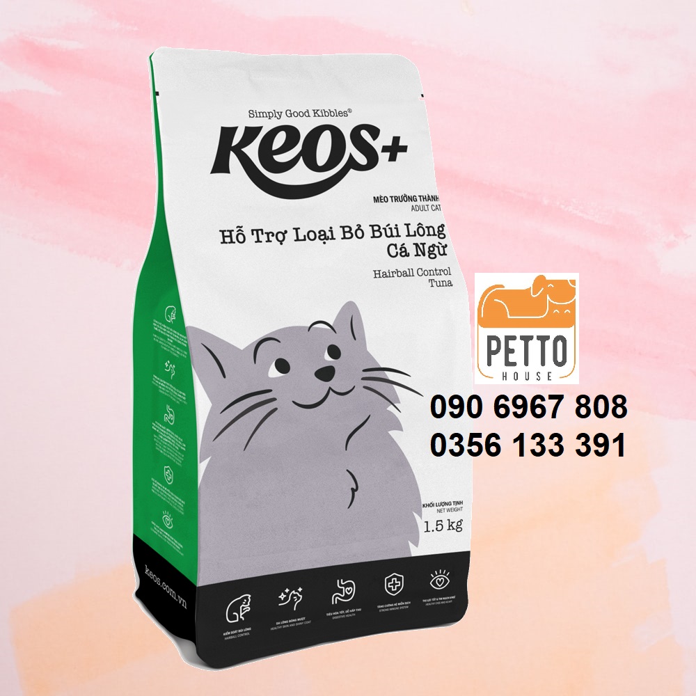 Keos cat adult hairball control tuna 1,5kg thức ăn hạt khô cho mèo trưởng thành lớn hơn 12 tháng tuổi giúp tiêu búi lông