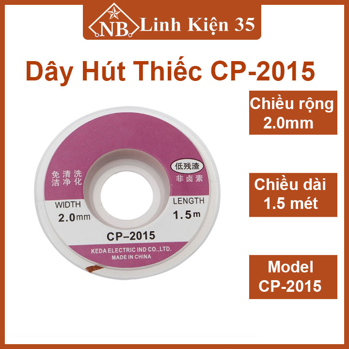 Dây hút thiếc cp-2015, dây đồng hút chì rộng 2.0mm dài 0.75m/1.5m