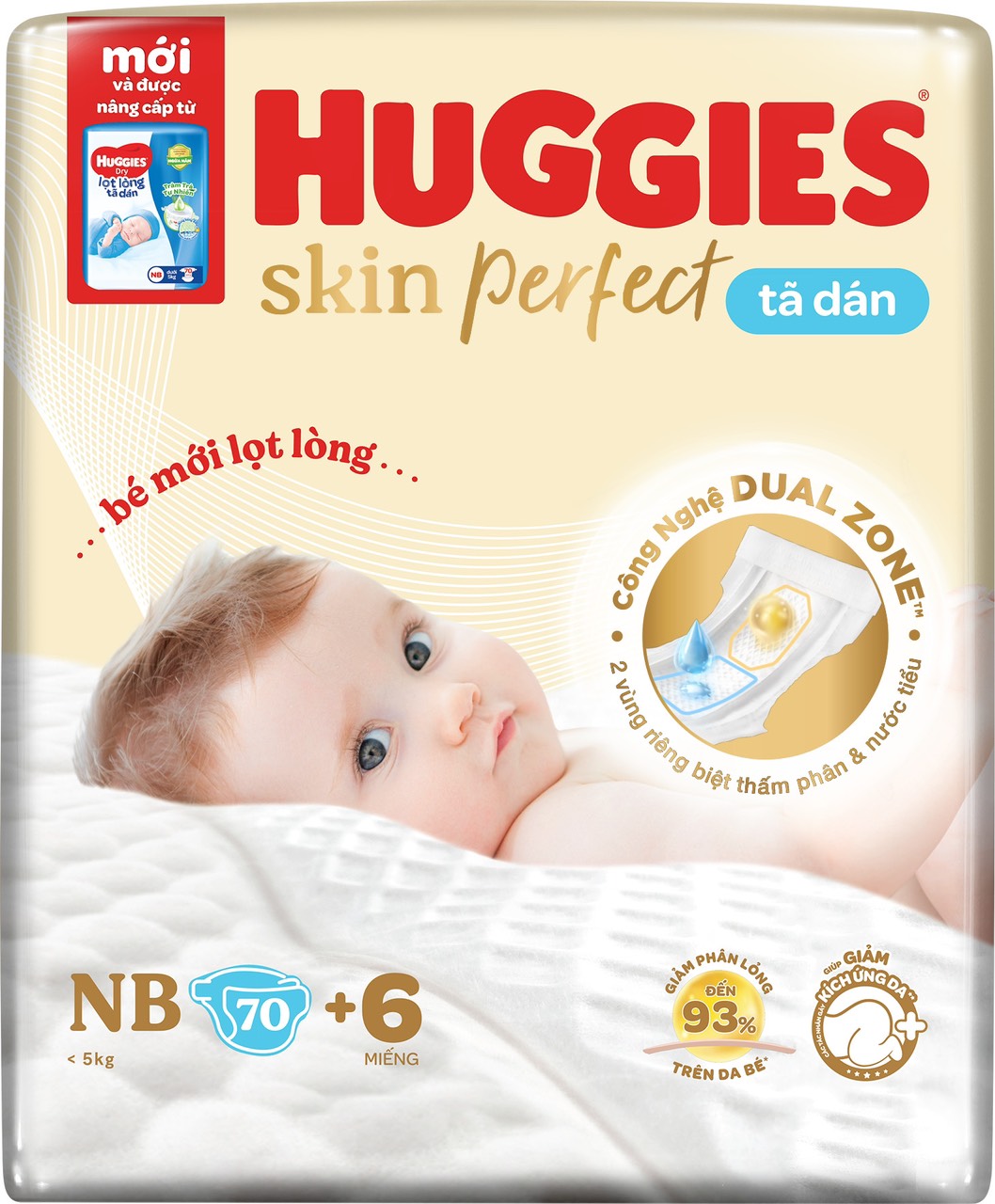 Miếng lót sơ sinh Huggies NB2 60 miếng mẫu mới (4-7kg)