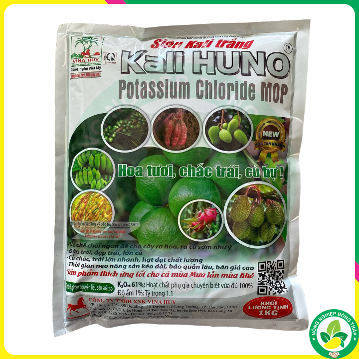 Siêu Kali trắng Kali HUNO Potassium Chloride M0P – Hoa Tươi, Chắc Trái, Củ Bự (Gói 1kg)