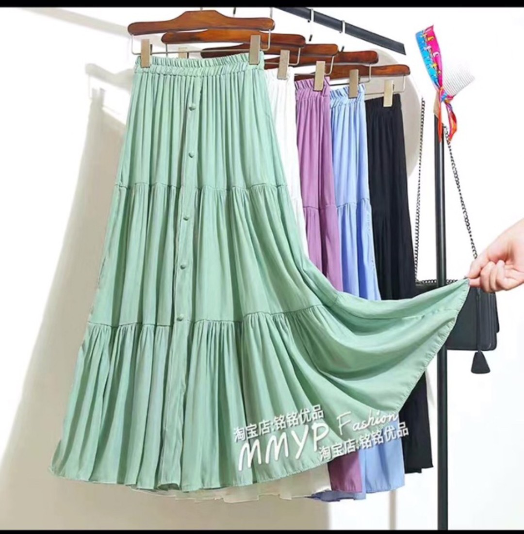 Chân váy xòe lụa khuy - Chân váy maxi