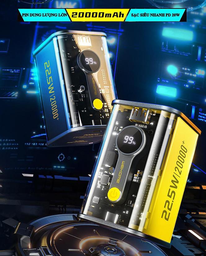 Sạc dự phòng sạc nhanh 20w,pin dự phòng trong suốt sạc nhanh 22.5w sendem ph40 20.000mah,hỗ trợ sạc nhanh pd 20w , sạc vooc 5a 22.5w,thiết bị có 1 cổng sạc vào và 2 cổng sạc ra giúp sạc dc nhiều thiết bị cùng lúc.