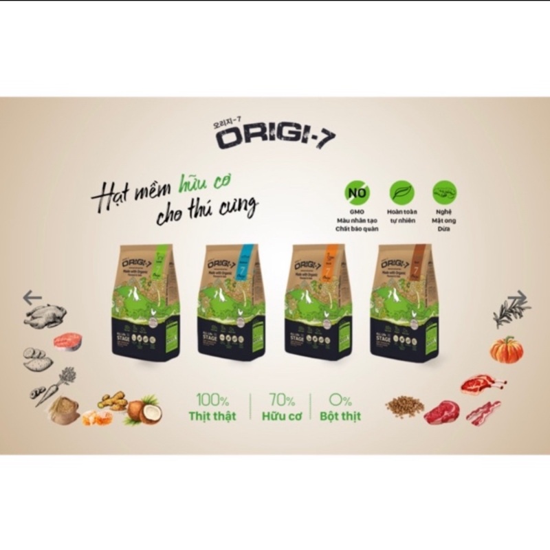 Hạt mềm hữu cơ Origi 7 cho chó gói 400g