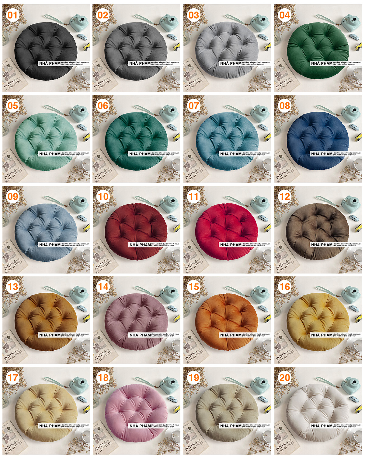 Đệm Tròn Ngồi Bệt Vải NHUNG (No1-20) (40,45,50cm)