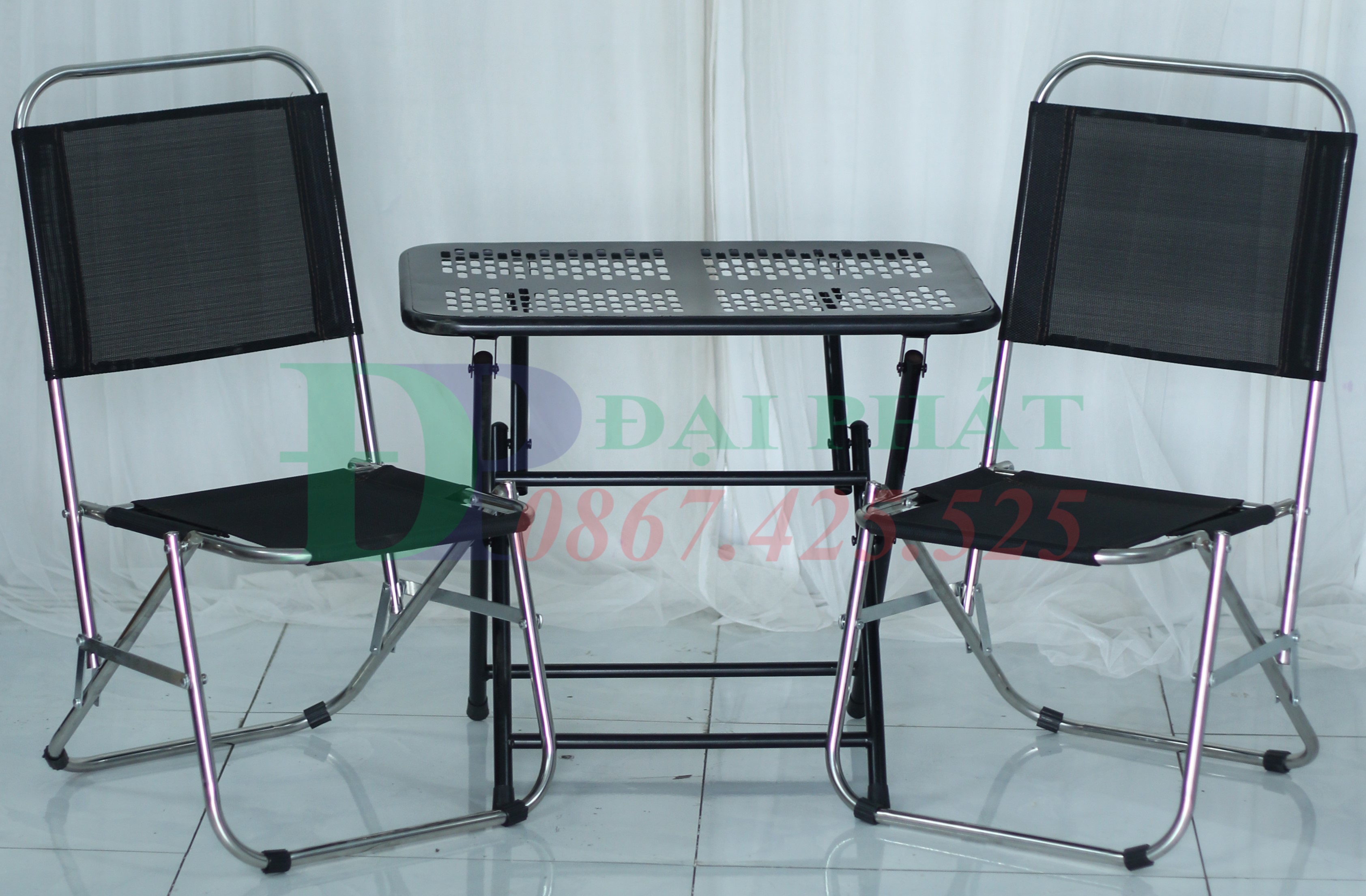 Ghế xếp inox lưới đen DP09
