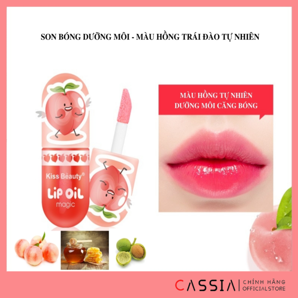 Son bóng dưỡng môi màu hồng tự nhiên chiết xuất trái đào KISS BEAUTY YG0003, giúp ẩm mịn làm mềm môi, bờ môi hồng hào căng mịn CASSIA