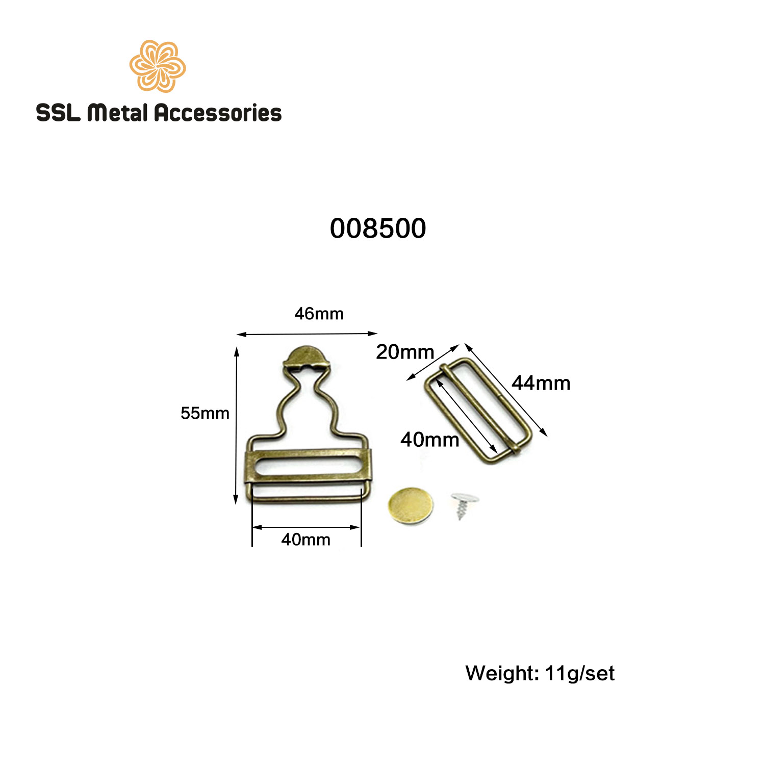 Set 2 bộ móc khóa và đai tăng giảm + 2 nút jean bằng kim loại không rỉ sét dành cho quần yếm, 008500
