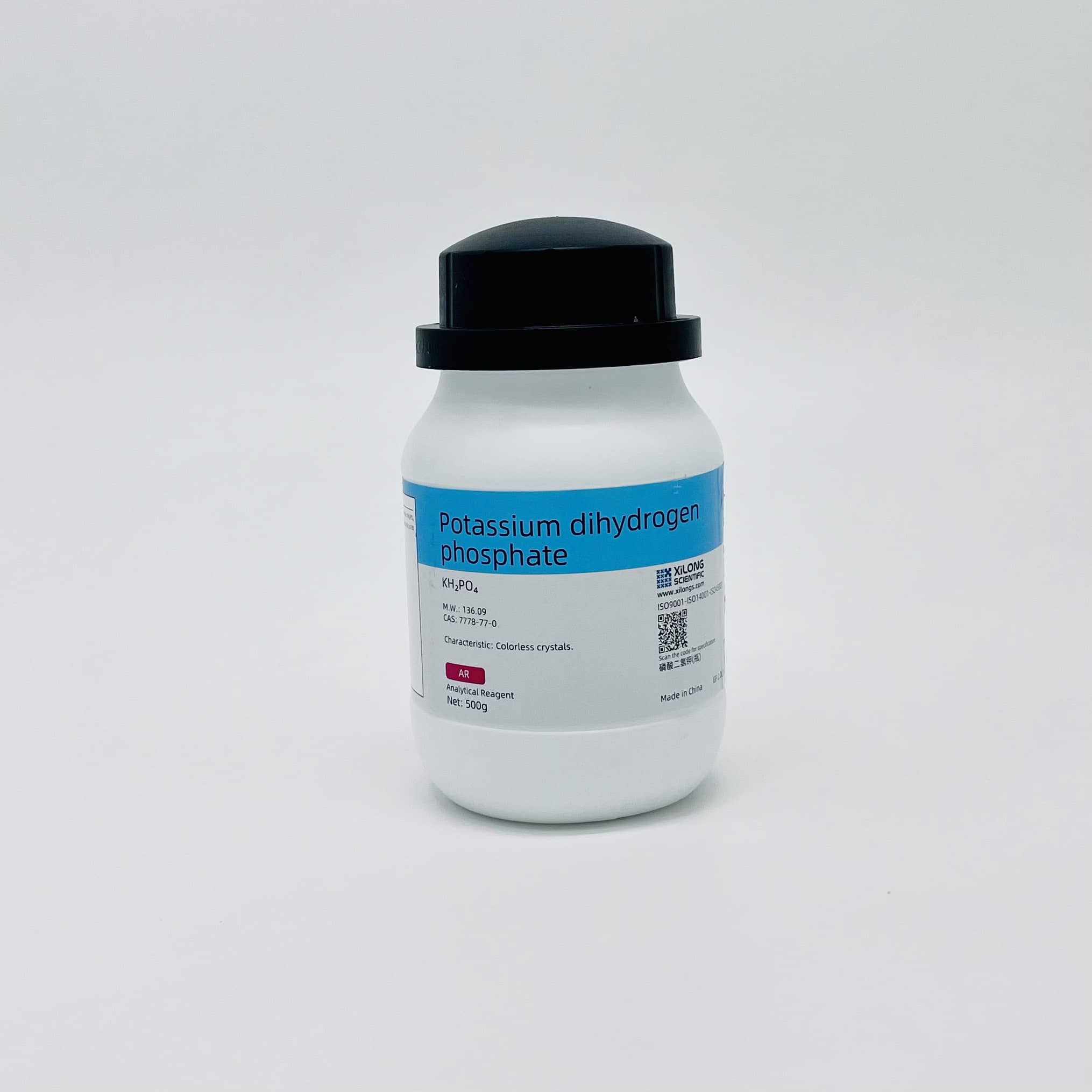 Hóa chất Potassium Dihydrogen Phosphate (KH2PO4, Chai 500G,  AR, Xilong, Cas 7778-77-0)