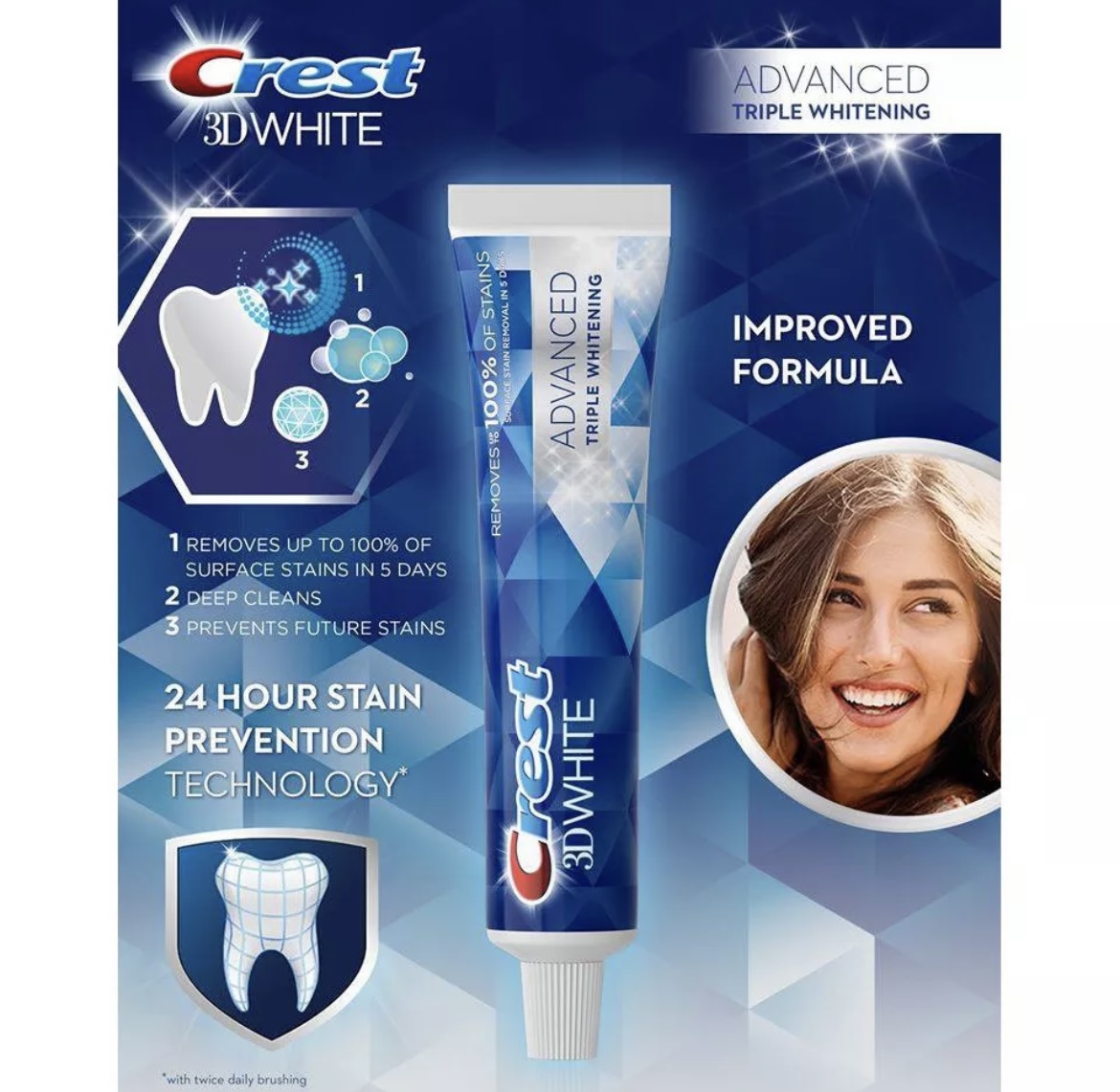 Kem Đánh Răng Crest 3D White Advanced Triple Whitening 147Gr
