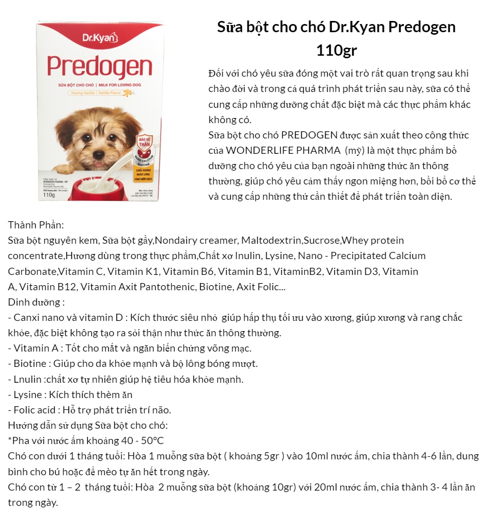[HCM]Sữa bột cho chó Dr.Kyan PREDOGEN 110g