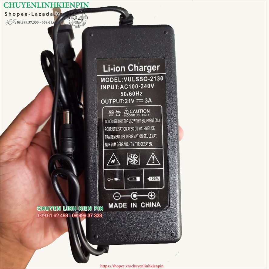 Sạc adapter 5S 21V 3A có quạt tản nhiệt và đèn báo đầy